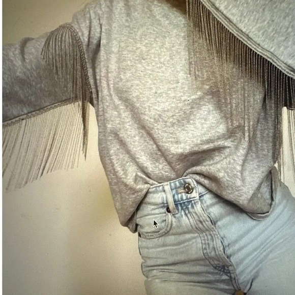 H & M Cowgirl sweatshirt with chain fringe Western comfort cozy fun unique L - Picture 3 of 11